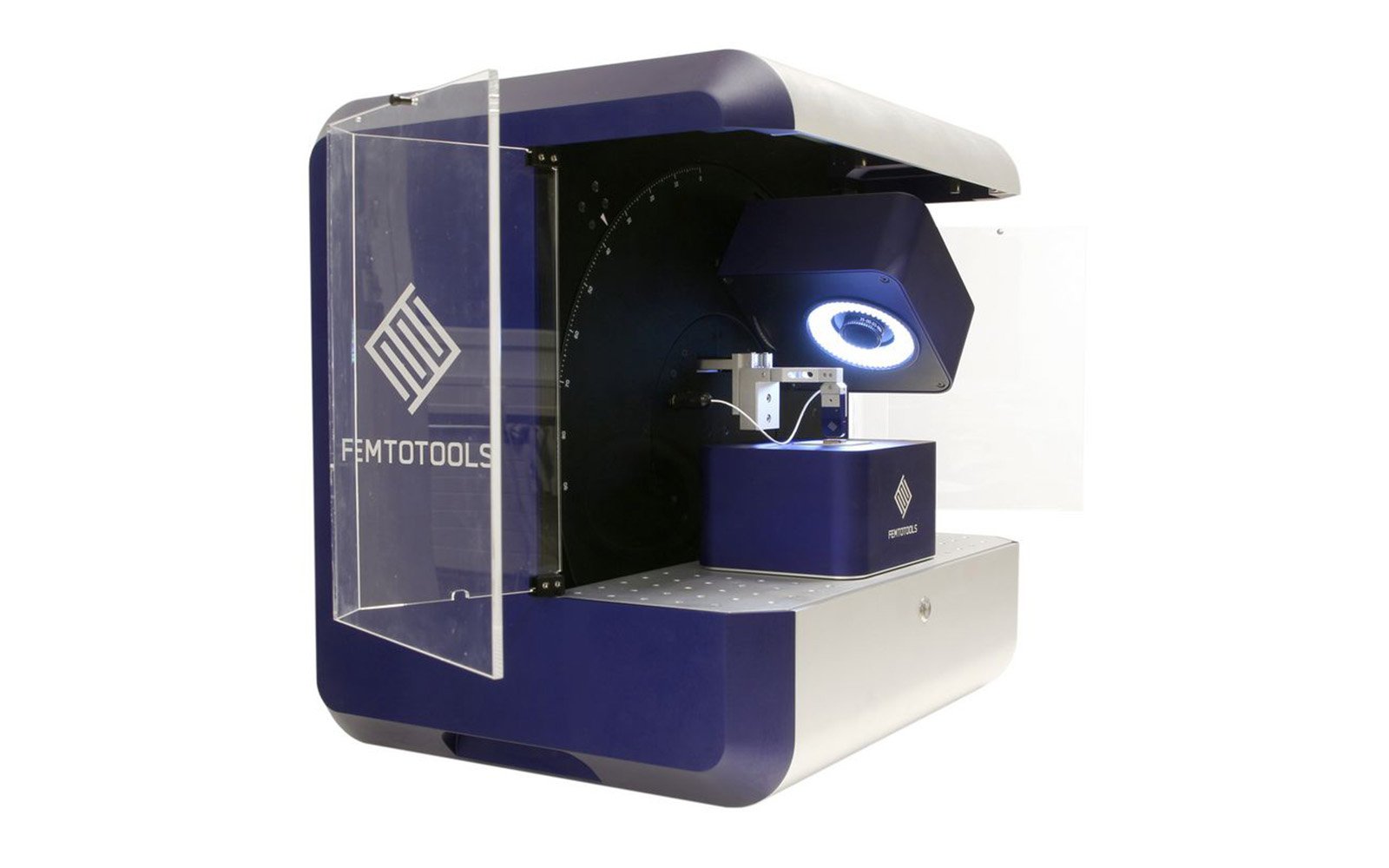 FemtoTools FT-MTA03 system highlighting its integrated microscope and precision sensing probe for microstructure analysis. 